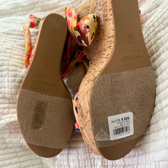 NWT Sexy Strappy Cork BAMBOO Pink and Yellow Wedges - Picture 4 of 4